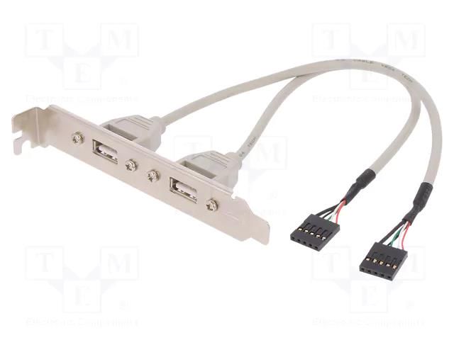 Adapter; brackets on slot,USB 2.0; nickel plated; 0.25m; beige DIGITUS AK-300301-002-E