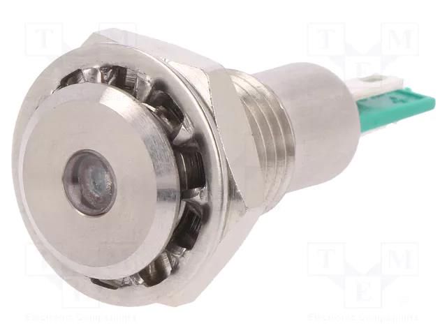 Indicator: LED; flat; green; 12VDC; Ø12.1mm; IP67; DX0505 BULGIN DX0505/GN/12