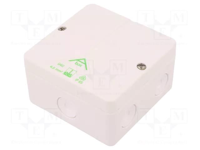 Enclosure: junction box; X: 93mm; Y: 93mm; Z: 55mm; polystyrene; IP65 SPELSBERG ABOX040-4.0/W