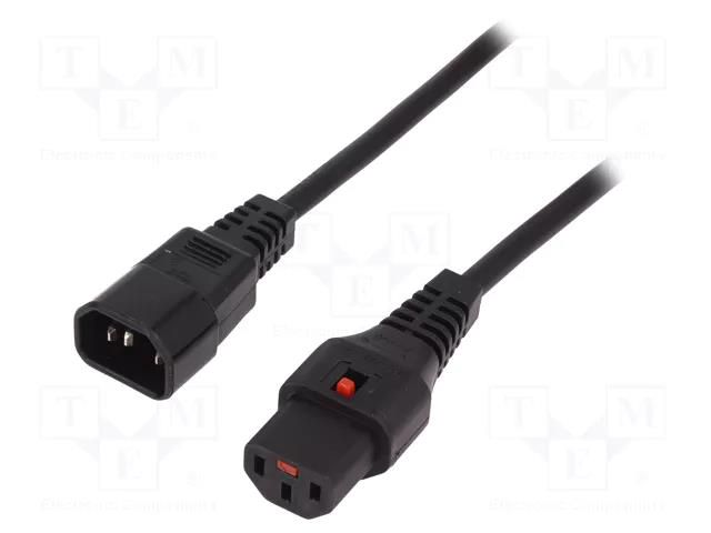 Cable; IEC C13 female,IEC C14 male; PVC; 2m; black; 10A; 250V IEC LOCK IEC-PC1021