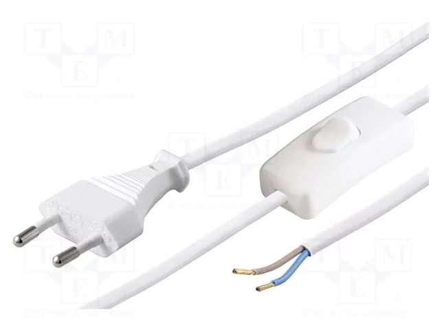 Cable; 2x0.75mm2; CEE 7/16 (C) plug,wires; PVC; 2.5m; with switch BQ CABLE S1W-2/07/2.5WH