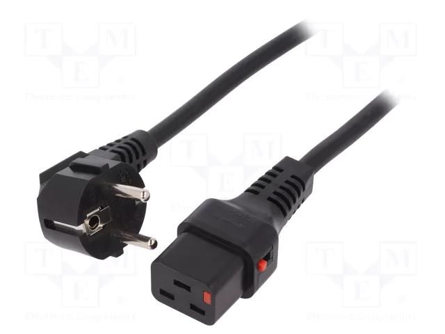 Cable; CEE 7/7 (E/F) plug angled,IEC C19 female; PVC; 2m; black IEC LOCK IEC-EL262S