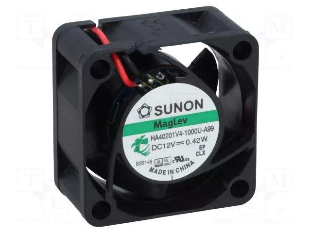 Fan: DC; axial; 12VDC; 40x40x20mm; 8.5m3/h; 12.3dBA; Vapo; 2.54mmH2O SUNON HA40201V4-A99-A