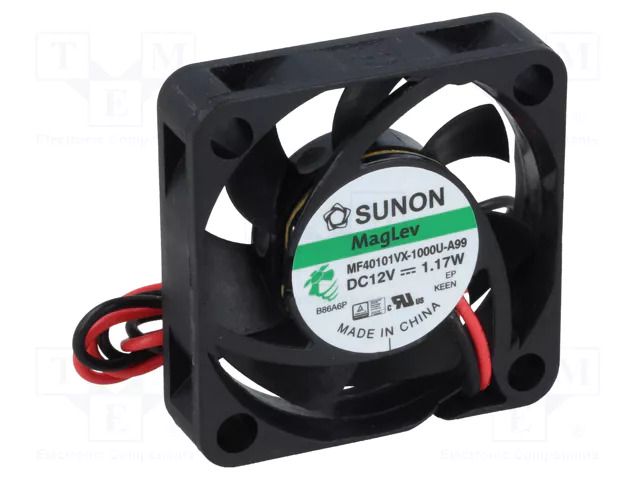 Fan: DC; axial; 12VDC; 40x40x10mm; 16.73m3/h; 31.4dBA; Vapo; 8500rpm SUNON MF40101VX-A99-A