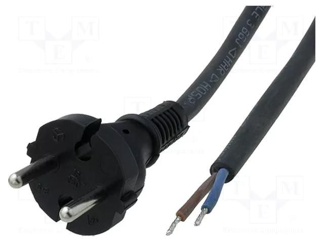 Cable; 2x0.75mm2; CEE 7/17 (C) plug,wires; rubber; Len: 1.5m; 10A JONEX S8RR-2/07/1.5BK