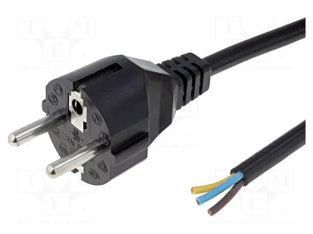 Cable; 3x1mm2; CEE 7/7 (E/F) plug,wires; PVC; 1.8m; black; 16A LIAN DUNG S2-3/10/1.8BK