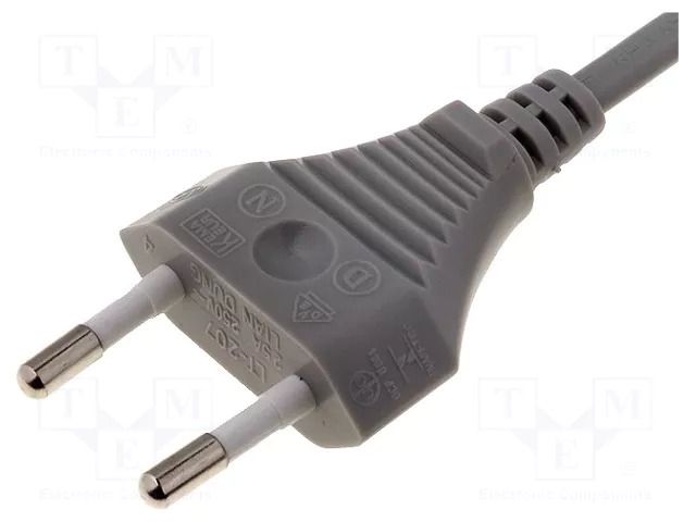 Cable; 2x0.75mm2; CEE 7/16 (C) plug,wires; PVC; 2.5m; grey; 2.5A LIAN DUNG S1-2/07/2.5GY