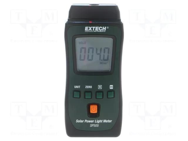 Meter: solar power; Range: 3999W/m2; Equipment: case; Display: LCD EXTECH SP505