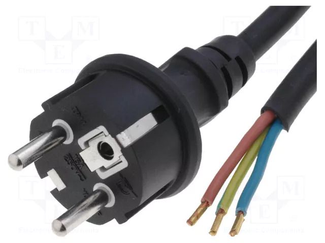 Cable; 3x1mm2; CEE 7/7 (E/F) plug,wires; neoprene; 1.5m; black JONEX S3RN-3/10/1.5BK