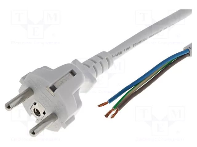Cable; 3x1mm2; CEE 7/7 (E/F) plug,wires; PVC; 3m; white; 10A; 250V LIAN DUNG S2-3/10/3WH