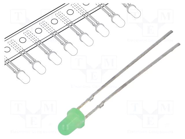 LED; yellow green; 3mm; 10÷15(typ)-20mcd; 30°; Front: convex OPTOSUPPLY OSNG3134A-T