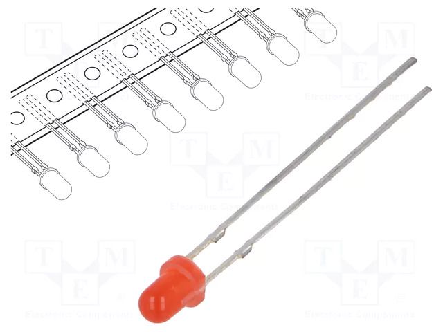 LED; red; 3mm; 10÷15(typ)-20mcd; 30°; Front: convex; 1.8÷2.4VDC OPTOSUPPLY OSNR3134A-T