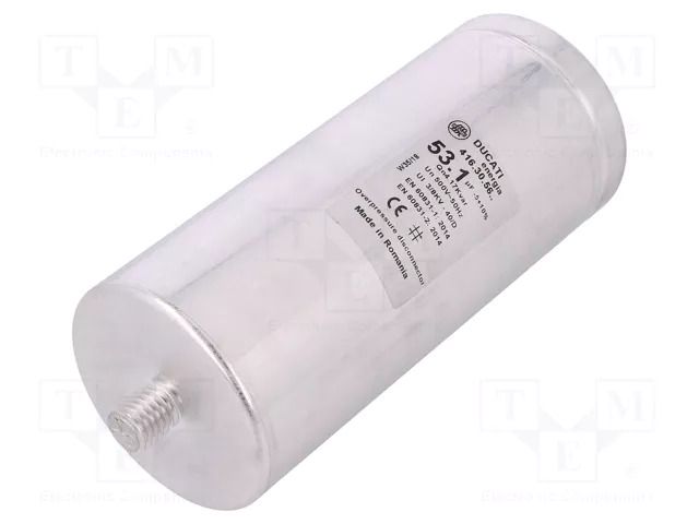 Capacitor: polypropylene; 53.1uF; 8.3A; -5÷10%; Ø60x137mm; 110000h DUCATI ENERGIA 416.30.5664