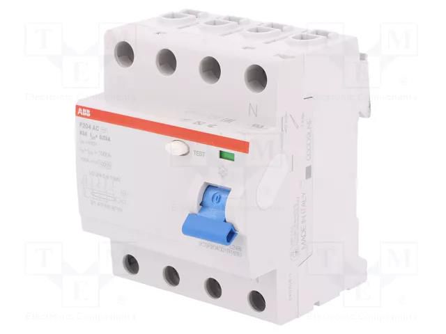 RCD breaker; Inom: 63A; Ires: 30mA; Max surge current: 5000A; IP20 ABB F204AC-63/0.03