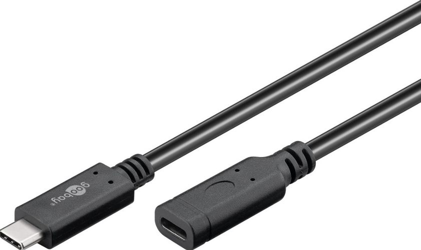 Kabelis ilgiklis USB C kištukas - USB C lizdas USB3.2 Gen2, Thunderbolt™ 3 , max 60W, iki 10Gbit/s 1m juodas Goobay 61038 4040849610387