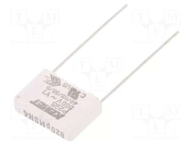 Capacitor: paper; Y1; 820pF; 500VAC; 15mm; ±20%; THT; P295; 1500VDC KEMET P295BE821M500A