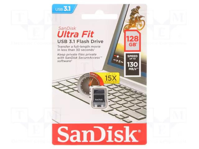 Pendrive; USB 3.2; 128GB; R: 130MB/s; ULTRA FIT; USB A SANDISK SDCZ430-128G-G46