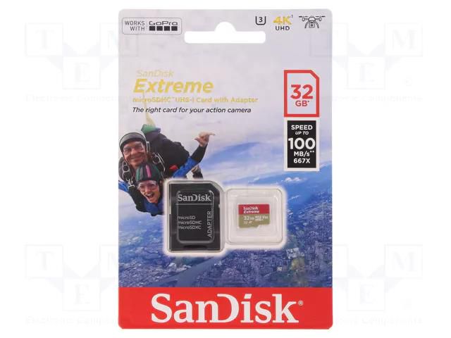 Memory card; Extreme,A1 Specification; for GoPro; microSDHC SANDISK SDSQXAF-032G-GN6AA