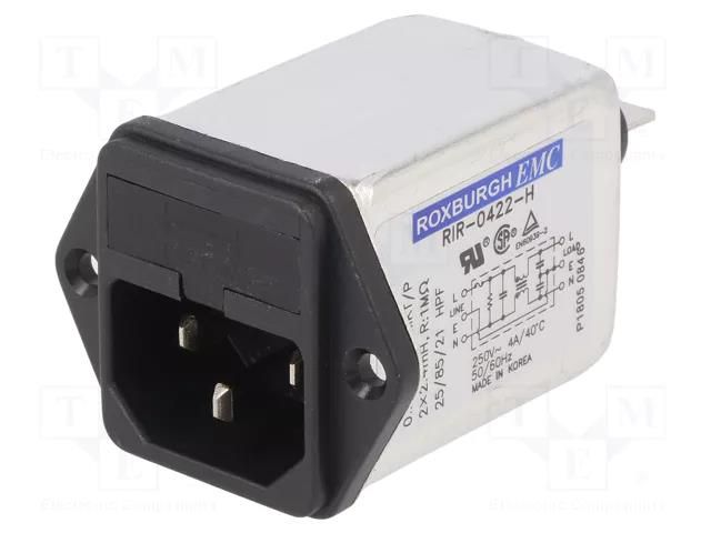 Connector: AC supply; socket; male; Inom: 4A; Ir: 0.35mA; 250VAC ROXBURGH EMC RIR0422H