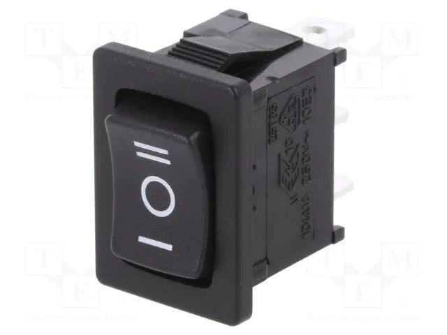 ROCKER; SP3T; Pos: 3; ON-OFF-ON; 10A/250VAC; black; none; R13-66-AC SCI RS1366DBB6