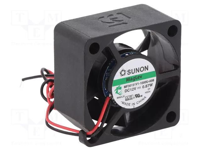 Fan: DC; axial; 12VDC; 30x30x15mm; 10.14m3/h; 27dBA; Vapo; 9500rpm SUNON MF30151V1-A99-A