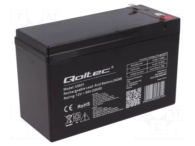 Re-battery: acid-lead; 12V; 9Ah; AGM; maintenance-free QOLTEC ACCU-HP9-12/Q