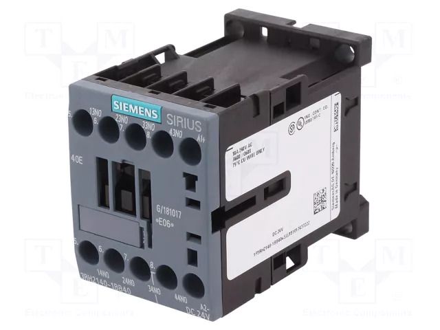 Contactor: 4-pole; NO x4; 24VDC; 10A; 3RH20; screw terminals SIEMENS 3RH2140-1BB40