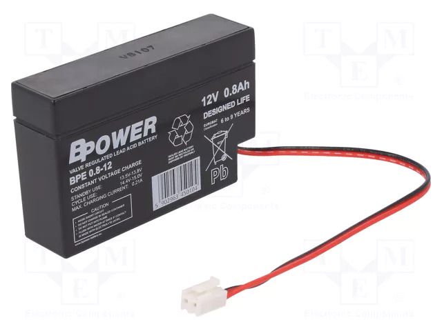 Re-battery: acid-lead; 12V; 0.8Ah; AGM; maintenance-free; 0.365kg BPOWER ACCU-BPE0.8-12/BP