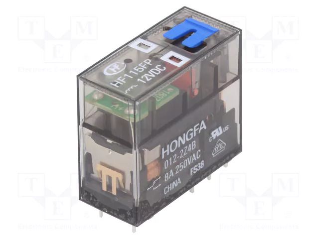Relay: electromagnetic; DPDT; Ucoil: 12VDC; 8A; 8A/250VAC; PCB HONGFA RELAY HF115FP/012-2Z4B