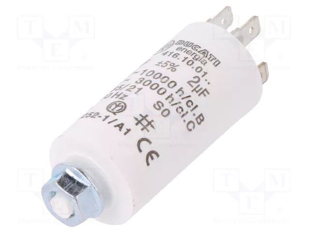 Capacitor: polypropylene; motors, run; 2uF; 475VAC; Ø28x55mm; ±5% DUCATI ENERGIA 4.16.10.01.27