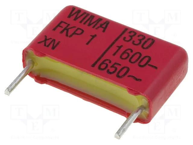 Capacitor: polypropylene; 330pF; 1.6kVDC; 650VAC; 5x11x18mm; THT WIMA FKP1-330/1K6/10