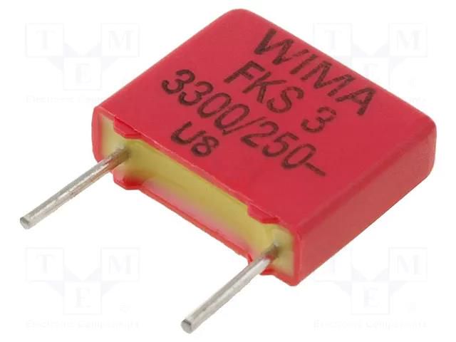Capacitor: polyester; 3.3nF; 160VAC; 250VDC; 7.5mm; ±10%; MKT; THT WIMA FKS3-3.3N/250