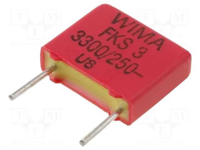 Capacitor: polyester; 3.3nF; 160VAC; 250VDC; 7.5mm; ±10%; MKT; THT WIMA FKS3-3.3N/250