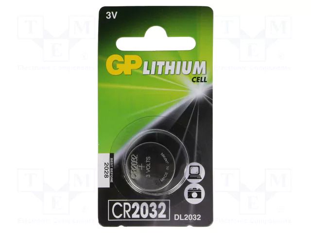Battery: lithium; CR2032,coin; 3V; 220mAh; non-rechargeable; 1pcs. GP BAT-CR2032/GP-BL1