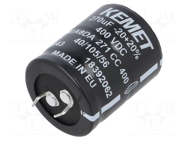 Capacitor: electrolytic; SNAP-IN; 270uF; 400VDC; Ø30x35mm; ±20% KEMET ALA8DA271CC400