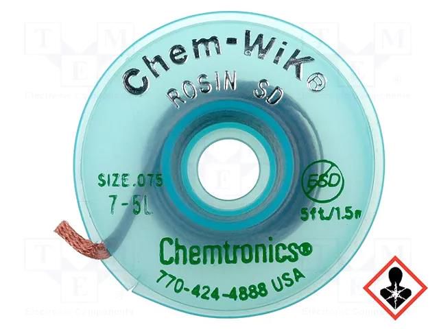 Tape: desoldering; halide-free,rosin,ROL0; W: 1.9mm; L: 1.5m CHEMTRONICS HQ-WICK-S3