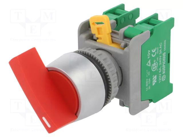 Switch: rotary; 22mm; Stabl.pos: 1; NO x2; red; 3A/230VAC; IP65 AUSPICIOUS LRS22-2-O-R-2