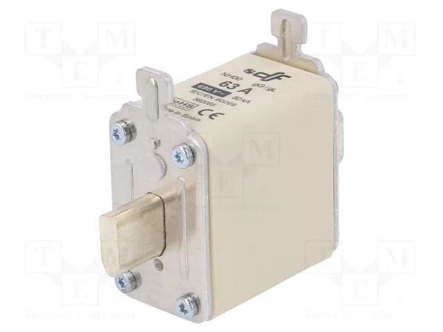 Fuse: fuse; 63A; 690VAC; gG; ceramic,industrial; NH00 DF ELECTRIC DF-382055