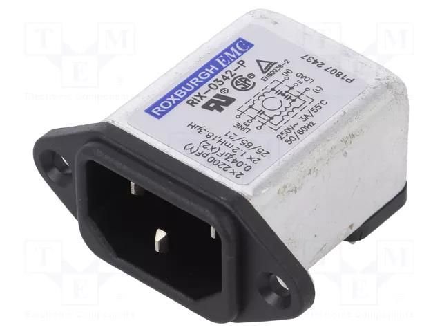 Connector: AC supply; socket; male; Inom: 3A; Ir: 0.35mA; 250VAC ROXBURGH EMC RIX0342P