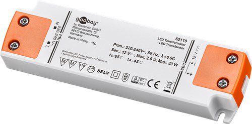LED Transformer 12 V (DC) (DC), 30 W, white-orange - dimmable, for LEDs up to 30 W total load and direct voltage of 12 V (DC) 62119