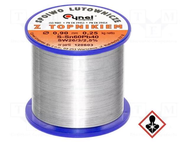 Tin; lead-based; Sn60Pb40; 0.9mm; 0.25kg; reel; 190°C; 2.5% CYNEL LC60-0.90/0.25