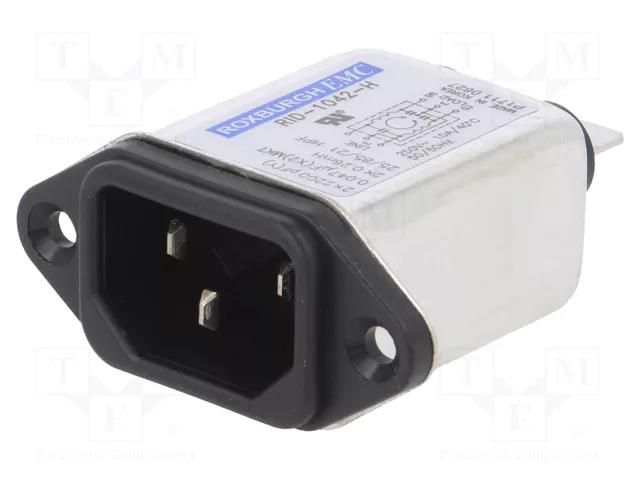 Connector: AC supply; socket; male; Inom: 10A; Ir: 0.35mA; 250VAC ROXBURGH EMC RID1042H