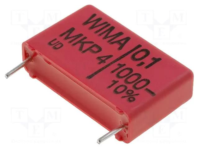 Capacitor: polypropylene; 100nF; 1kVDC; 400VAC; 7x16.5x26.5mm; THT WIMA MKP4-100N/1000