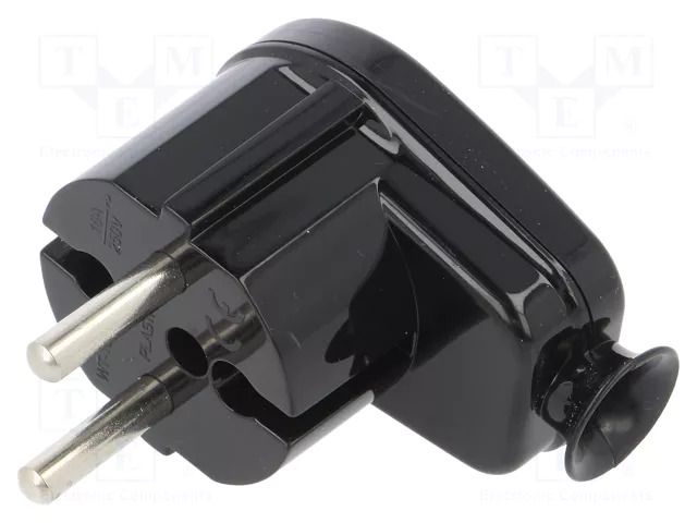 Connector: AC supply; male; plug; 2P; 230VAC; 16A; black; for cable PLASTROL WT-16B/BK