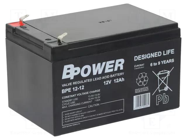 Re-battery: acid-lead; 12V; 12Ah; AGM; maintenance-free; 3.8kg; BPE BPOWER ACCU-BPE12-12T1/BP