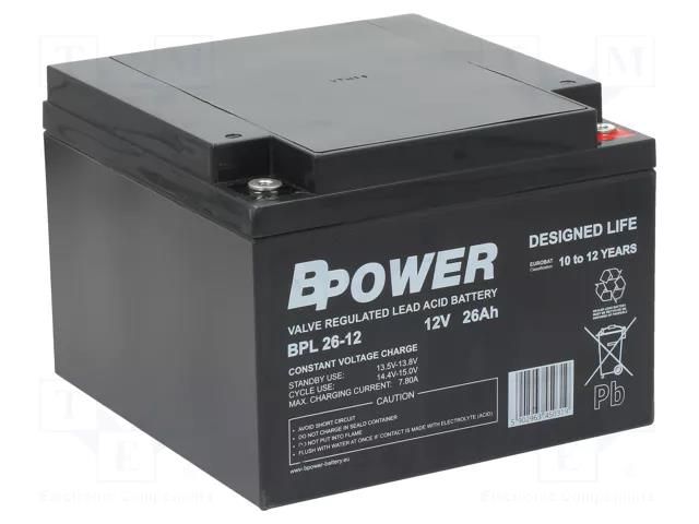 Re-battery: acid-lead; 12V; 26Ah; AGM; maintenance-free; 9.4kg; BPL BPOWER ACCU-BPL26-12/BP