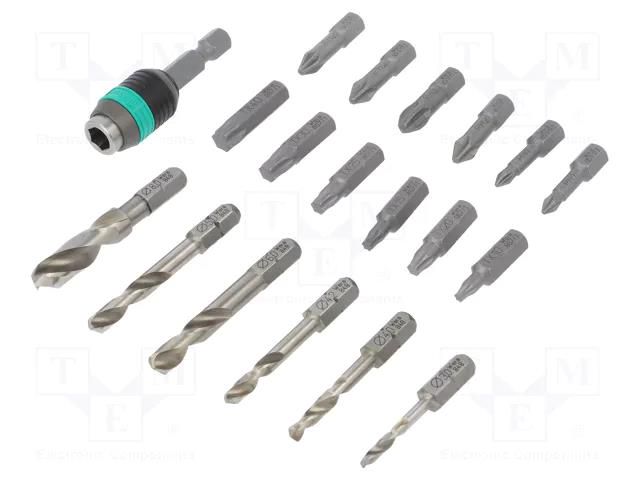 Kit: screwdriver bits; Phillips,Torx®,drill bit; metal; case WERA WERA.SET/19