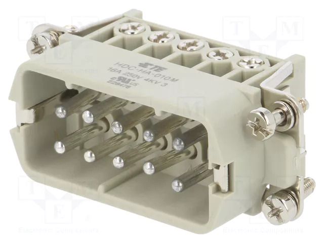 Connector: HDC; contact insert; male; HA; PIN: 10; 16A; 250V; 10+PE TE Connectivity T2010102101-000