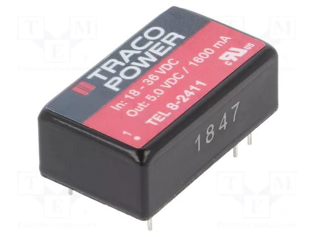 Converter: DC/DC; 8W; Uin: 18÷36VDC; Uout: 5VDC; Iout: 1600mA; DIP16 TRACO POWER TEL8-2411