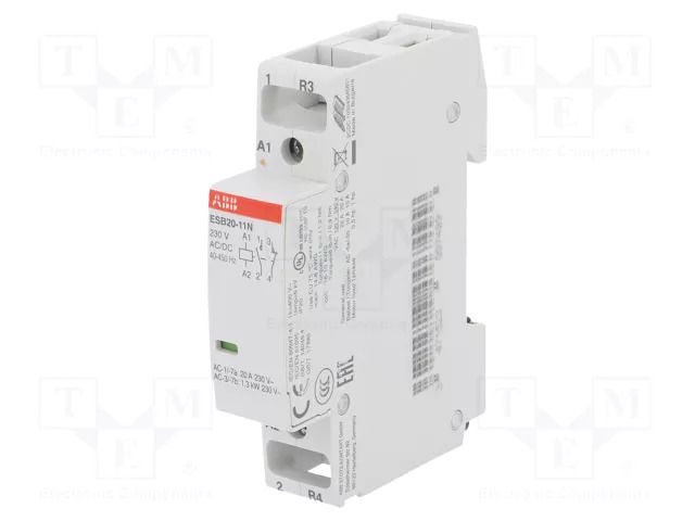 Contactor: 2-pole installation; 20A; 230VAC,230VDC; NC + NO; ESB ABB ESB20-11N-06